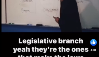 Screenshot from the video in this post "Legislative branch yeah they're the ones that make the laws."